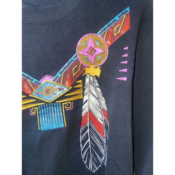 jerzees Native American Sweater Tribal Indian Feather Aztec Beads M USA 3D - Picture 3 of 11